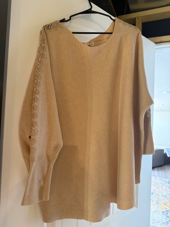 Siren Lily Sweaters - Siren Lily PLUS 3X women's pale peach cream neutral sweater with sparkles